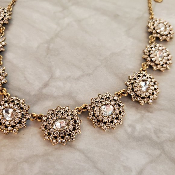 ✨ J.Crew Rhinestones Crystals Cluster Wedding Bridal Antique Statement Necklace - Picture 6 of 16
